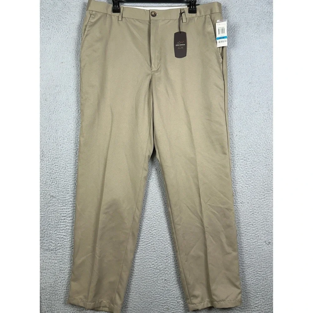 NEW Greg Norman Tasso Elba Pants Mens 36X32 Tan Golf Chino Performance Straight